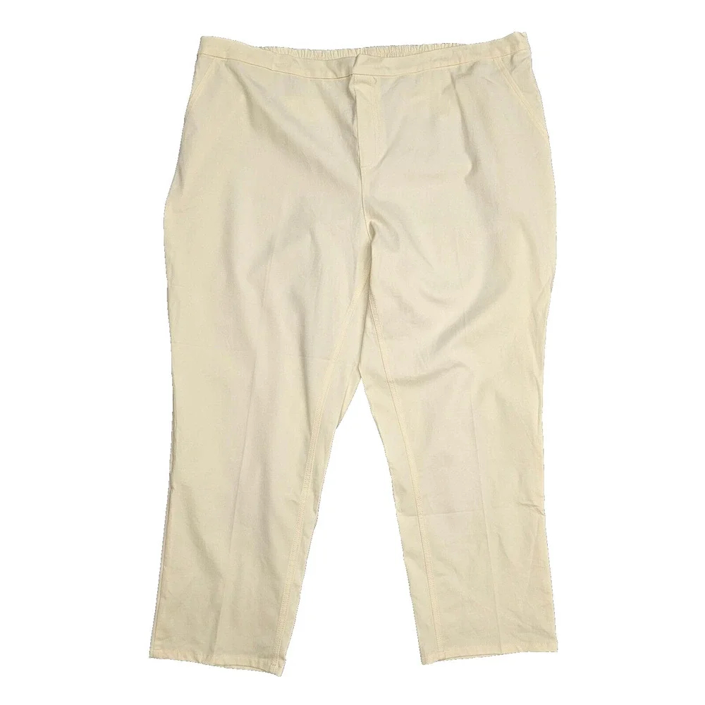 Isaac Mizrahi Live! Women's Cream Stretch Cropped Trouser Dress Pants Size 28W